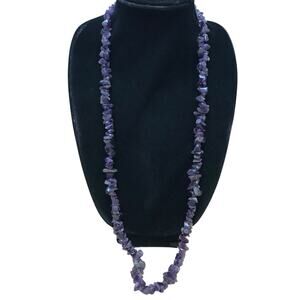 Vintage Amethyst Chip Nugget Bead Necklace Purple Infinity 148g 36” Handmade